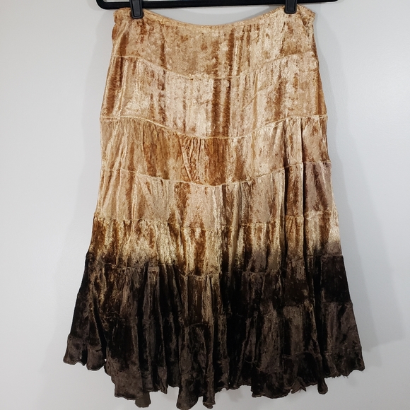 MARCIANO brown velvet A-line ombre long full skirt - Picture 4 of 7